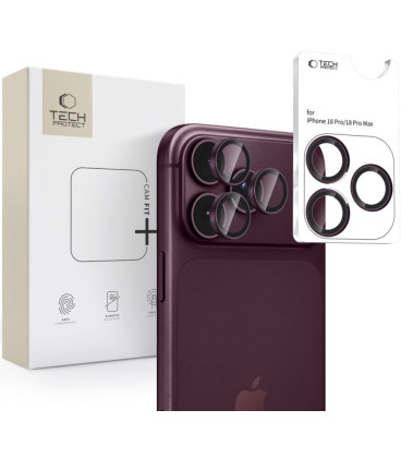 Bordo (Burgundy) kameros apsauga Apple iPhone 18 Pro / 18 Pro Max telefonui "Tech-Protect Camring Fit+"