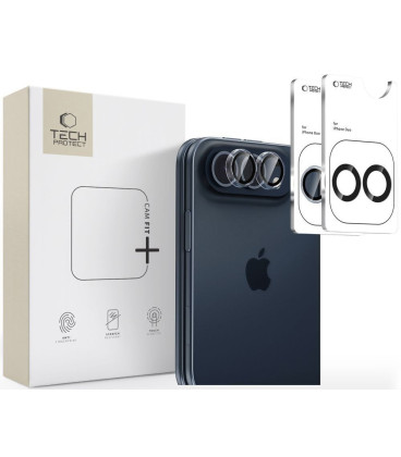 Juoda + skaidri kameros apsauga Apple iPhone Duo telefonui "Tech-Protect Camring Fit+ 2-Pack"