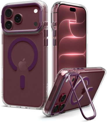 Skaidrus (Burgundy) dėklas Apple iPhone 17 Pro Max / 18 Pro Max telefonui "Spigen Ultra Hybrid Optik S Magsafe"