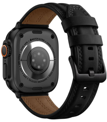 Juoda apyrankė Apple Watch 8 / 9 / 10 / 11 / 12 / SE / Ultra (44 / 45 / 46 / 49 mm) "Tech-Protect Leatherfit Craft"