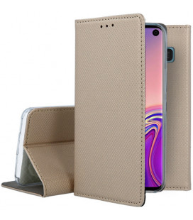 Auksinės spalvos atverčiamas dėklas Samsung Galaxy S10 telefonui "Smart Book Magnet"
