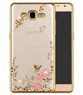 Auksinės spalvos dėklas Samsung Galaxy J3 2016 telefonui "Flower"