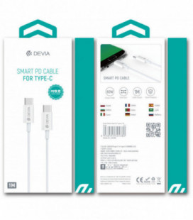 USB kabelis Devia Smart PD iš Type-C į Type-C 20V 3A 60W baltas