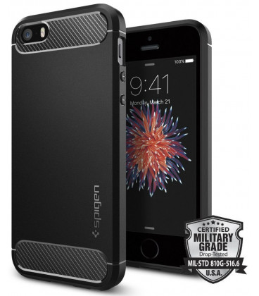 Juodas dėklas Apple iPhone 5/5s/SE telefonui "Spigen Rugged Armor"