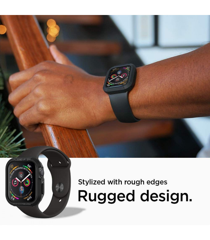 Juodas dėklas Apple Watch 4 / 5 / 6 / 7 / SE (44 / 45 mm) laikrodžiui \