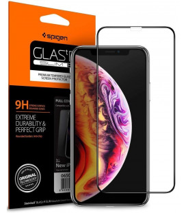 Juodas apsauginis grūdintas stiklas Apple iPhone XS Max / 11 Pro Max telefonui "Spigen Glas.TR Slim"