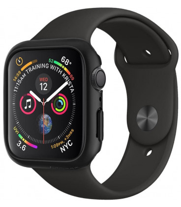 Juodas dėklas Apple Watch 4 / 5 / 6 / SE 1 / 2 / 3 (44 MM) laikrodžiui "Spigen Thin Fit"