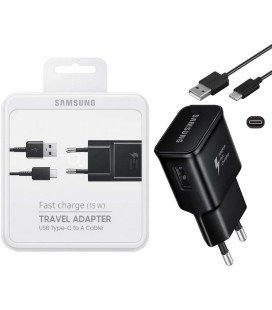 Originalus juodas Samsung pakrovėjas 15W 1xUSB + USB - Type-C laidas "EP-TA20EBE + EP-DG950CBE"