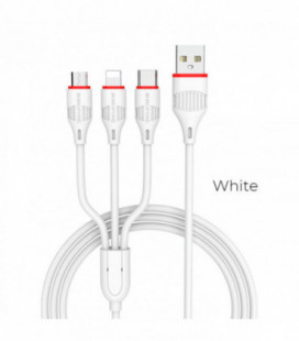 USB kabelis Borofone BX17 3in1 microUSB-Lightning-Type-C baltas