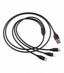 USB kabelis Borofone BX17 3in1 microUSB-Lightning-Type-C 1.0m juodas