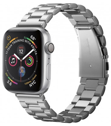 Sidabrinės spalvos apyrankė Apple Watch 8 / 9 / 10 / 11 / 12 / SE / Ultra (44 / 45 / 46 / 49 mm) "Spigen Modern"