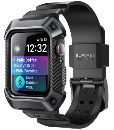 Juodas dėklas Apple Watch 4 / 5 / 6 / 7 / 8 / 9 / SE (44 / 45 mm) laikrodžiui "Supcase Unicorn Beetle Pro"