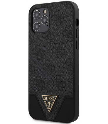 Pilkas dėklas Apple iPhone 12/12 Pro telefonui "GUHCP12MPU4GHBK Guess 4G Triangle Cover"