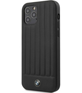 Juodas dėklas Apple iPhone 12/12 Pro telefonui "BMHCP12MPOCBK BMW Leather Hot Stamp Vertical Lines Cover"