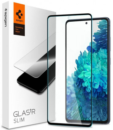 Juodas apsauginis grūdintas stiklas Samsung Galaxy S20 FE telefonui "Spigen Glas.TR Slim"