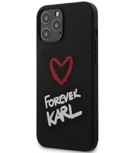 Juodas dėklas Apple iPhone 12 Pro Max telefonui "KLHCP12LSILKRBK Karl Lagerfeld Forever Silicone Cover"