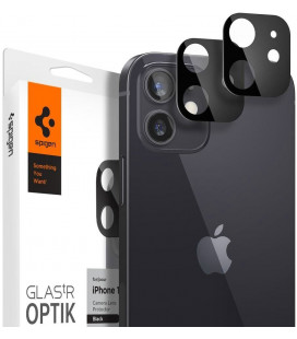 Juodas apsauginis grūdintas stiklas Apple iPhone 12 telefono kamerai apsaugoti "Spigen Optik.TR Camera Lens"