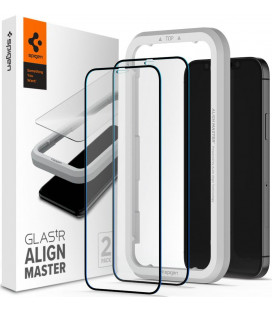 Juodas apsauginis grūdintas stiklas Apple iPhone 12 Pro Max telefonui "Spigen AlignMaster Glas tR"