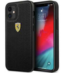 Juodas dėklas Apple iPhone 12 Mini telefonui "FESPEHCP12SBK Ferrari Off Track Perforated Cover"