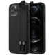 Juodas dėklas Apple iPhone 12/12 Pro telefonui "MEHCP12MLSSBK Mercedes Leather Hand Strap Case"