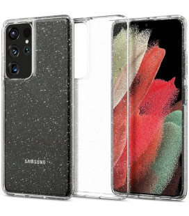 Skaidrus dėklas su blizgučiais Samsung Galaxy S21 Ultra telefonui "Spigen Liquid Crystal Glitter"