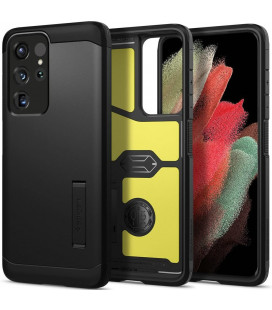 Juodas dėklas Samsung Galaxy S21 Ultra telefonui "Spigen Tough Armor"