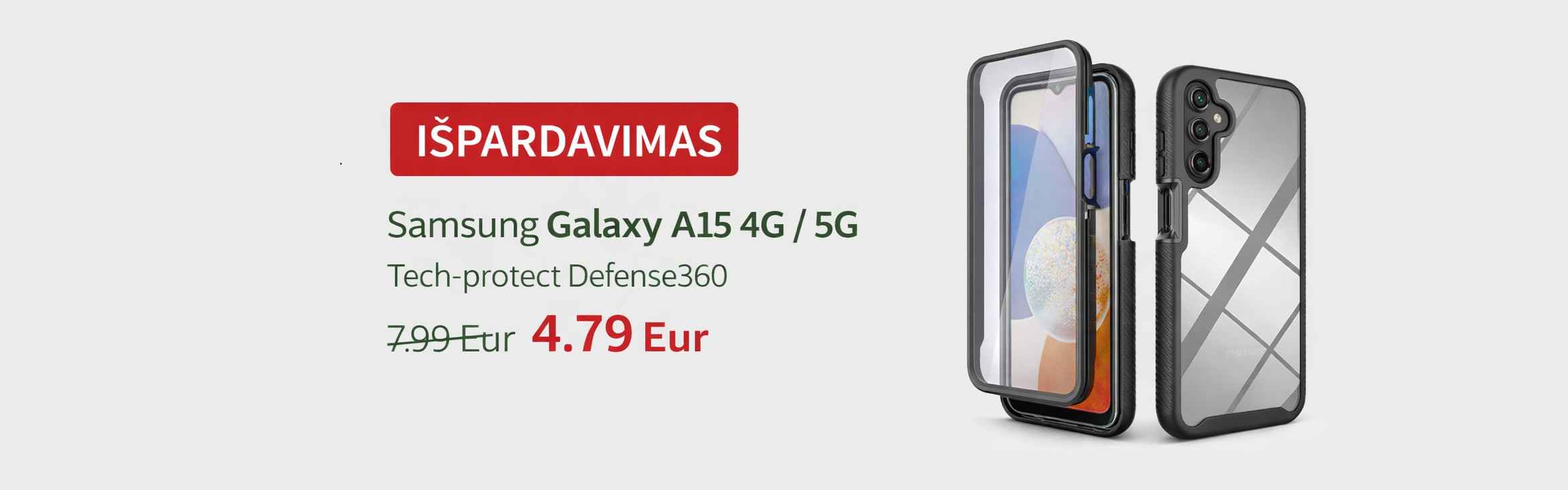 Juodas dėklas Samsung Galaxy A15 4G / 5G telefonui "Tech-protect Defense360"